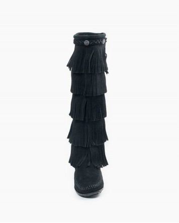 Minnetonka 5-Layer Fringe Boot Black