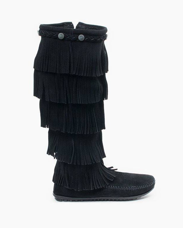 Minnetonka 5-Layer Fringe Boot Black