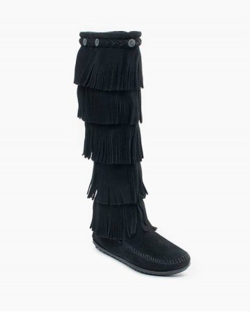 Minnetonka 5-Layer Fringe Boot Black