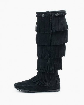 Minnetonka 5-Layer Fringe Boot Black