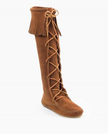 Minnetonka Front Lace Knee High Boot Brown