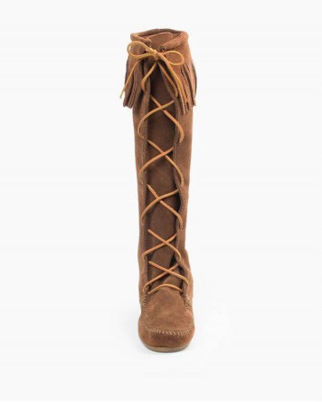 Minnetonka Front Lace Knee High Boot Dusty Brown