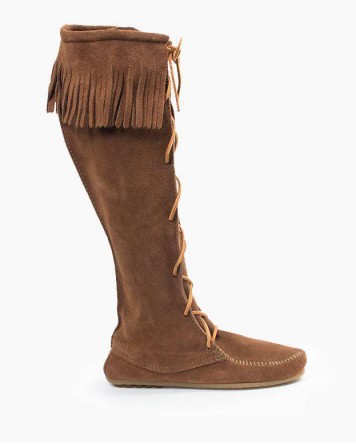 Minnetonka Front Lace Knee High Boot Dusty Brown