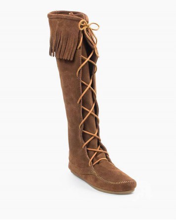 Minnetonka Front Lace Knee High Boot Dusty Brown