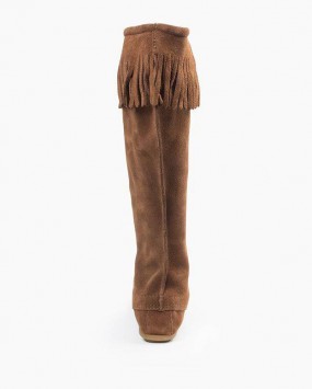 Minnetonka Front Lace Knee High Boot Dusty Brown