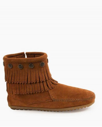 Minnetonka Double Fringe Side Zip Boot Brown