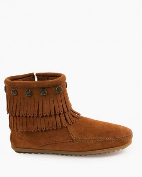 Minnetonka Double Fringe Side Zip Boot Brown