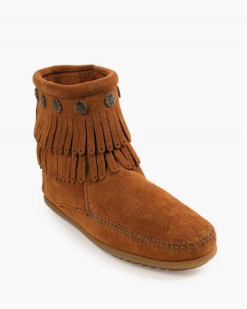 Minnetonka Double Fringe Side Zip Boot Brown