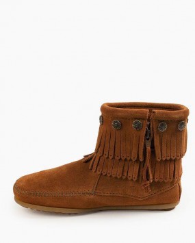 Minnetonka Double Fringe Side Zip Boot Brown