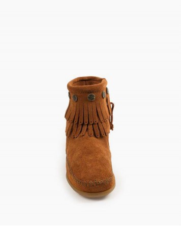 Minnetonka Double Fringe Side Zip Boot Brown