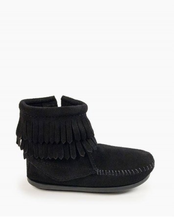 Double Fringe Side Zip Boot Black