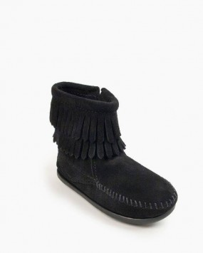 Double Fringe Side Zip Boot Black