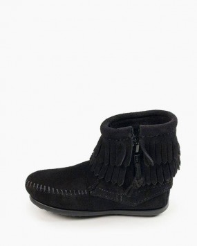 Double Fringe Side Zip Boot Black