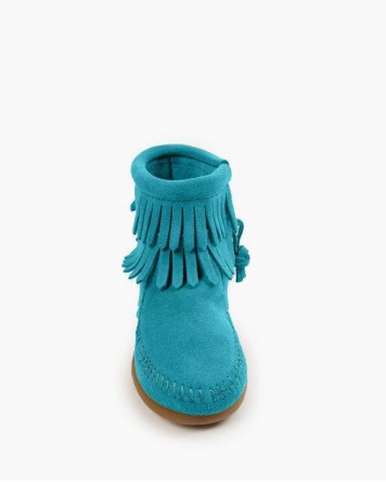 Double Fringe Side Zip Boot Turquoise