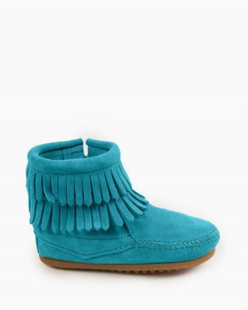 Double Fringe Side Zip Boot Turquoise