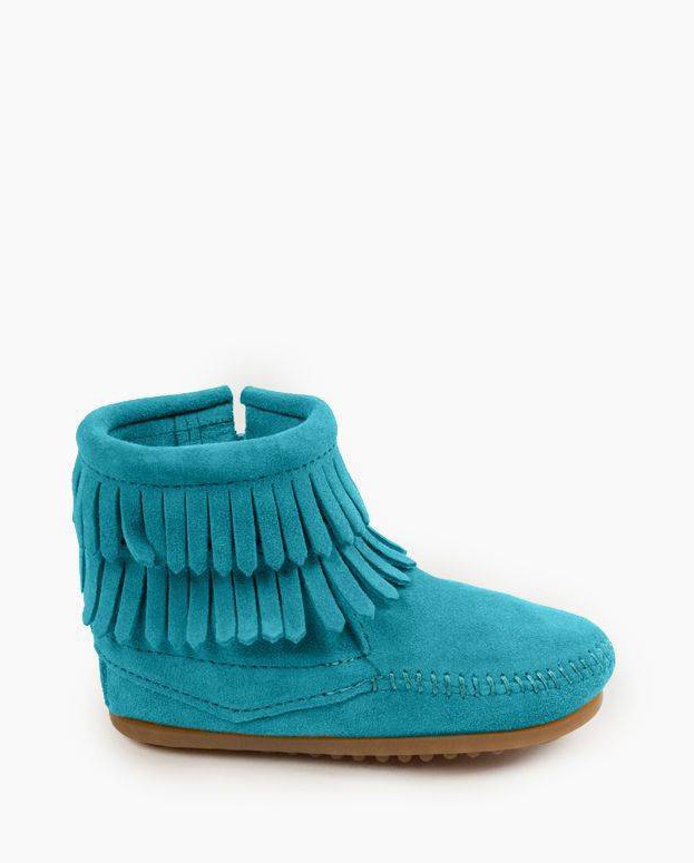 Double Fringe Side Zip Boot Turquoise