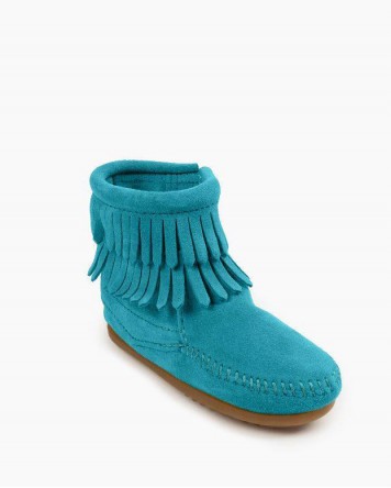 Double Fringe Side Zip Boot Turquoise