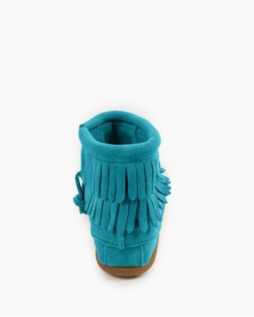 Double Fringe Side Zip Boot Turquoise