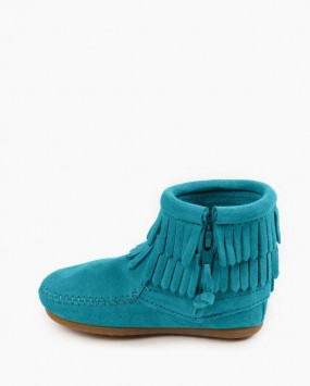 Double Fringe Side Zip Boot Turquoise